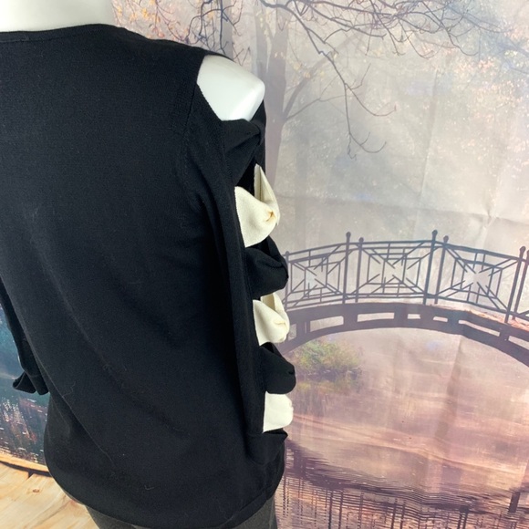 CeCe Black Cold Shoulder Bow Sleeve Sweater - Picture 9 of 10